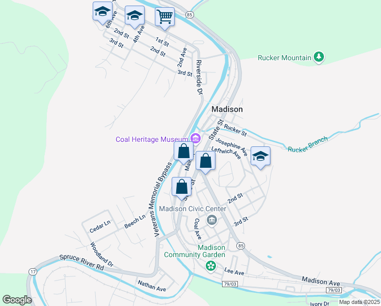 map of restaurants, bars, coffee shops, grocery stores, and more near 375 Main Street in Madison