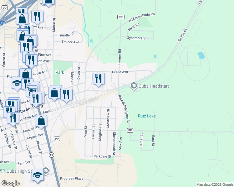 map of restaurants, bars, coffee shops, grocery stores, and more near 1 Hood Drive in Cuba