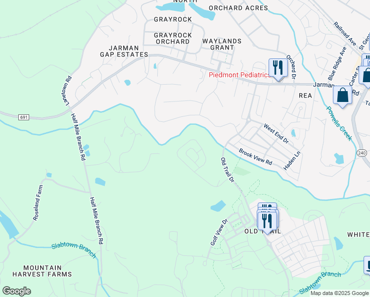 map of restaurants, bars, coffee shops, grocery stores, and more near 6546 Woodbourne Lane in Crozet