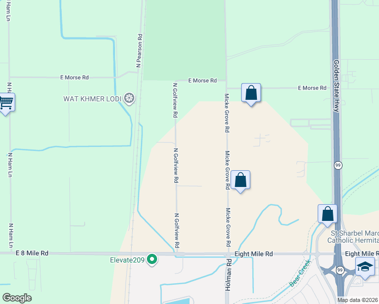 map of restaurants, bars, coffee shops, grocery stores, and more near 11190 North Golfview Road in Lodi