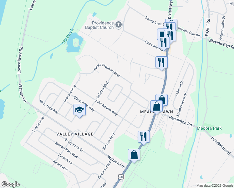 map of restaurants, bars, coffee shops, grocery stores, and more near 13303 Forge Circle in Louisville