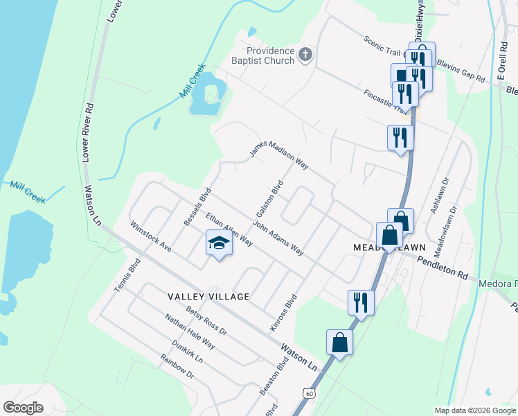 map of restaurants, bars, coffee shops, grocery stores, and more near 15010 Galston Boulevard in Louisville