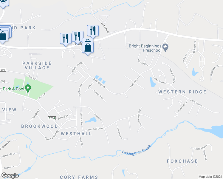 map of restaurants, bars, coffee shops, grocery stores, and more near 968 Park Ridge Drive in Crozet