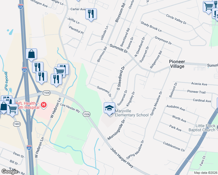 map of restaurants, bars, coffee shops, grocery stores, and more near 248 Summers Drive in Louisville