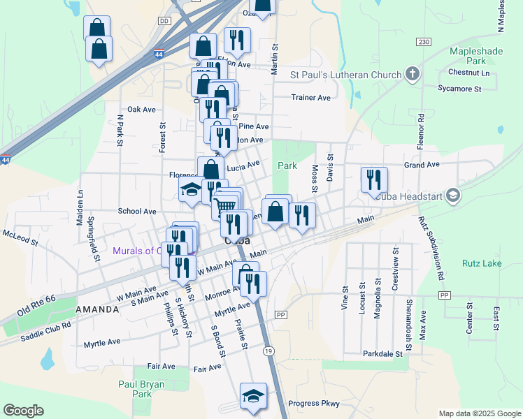 map of restaurants, bars, coffee shops, grocery stores, and more near 203 East Spencer Avenue in Cuba