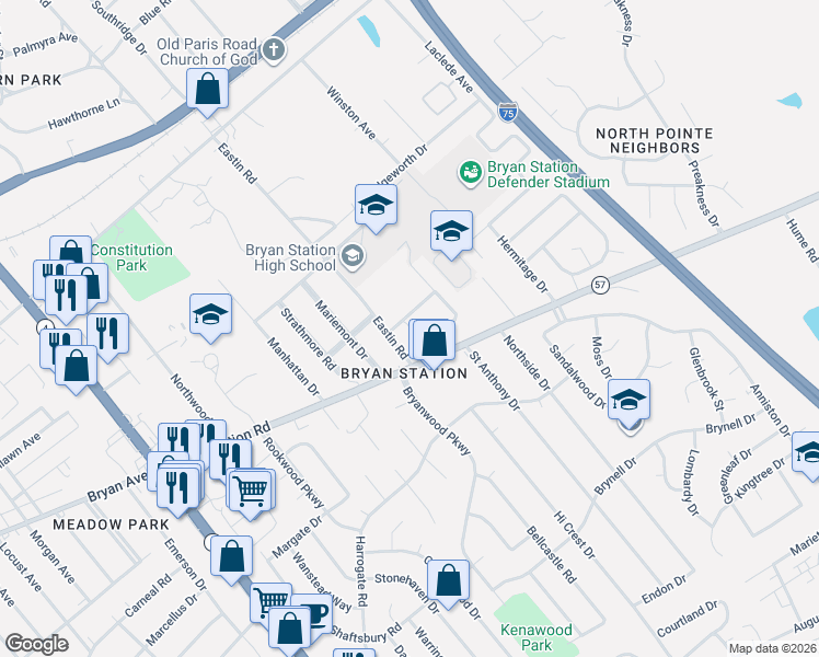 map of restaurants, bars, coffee shops, grocery stores, and more near 362 Sierra Drive in Lexington
