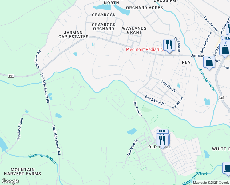 map of restaurants, bars, coffee shops, grocery stores, and more near 6558 Woodbourne Lane in Crozet