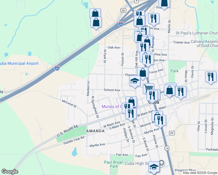map of restaurants, bars, coffee shops, grocery stores, and more near 610 School Avenue in Cuba