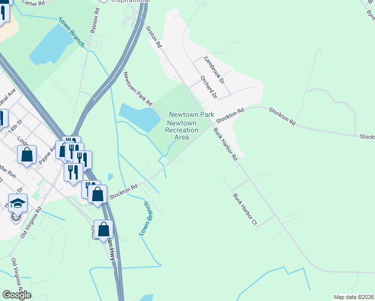 map of restaurants, bars, coffee shops, grocery stores, and more near 2630 Stockton Road in Pocomoke City
