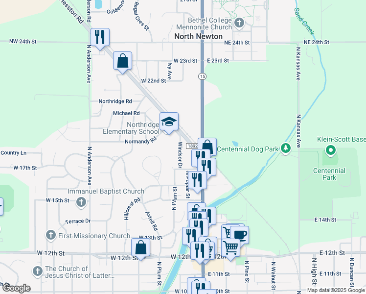 map of restaurants, bars, coffee shops, grocery stores, and more near 1800 Windsor Drive in Newton