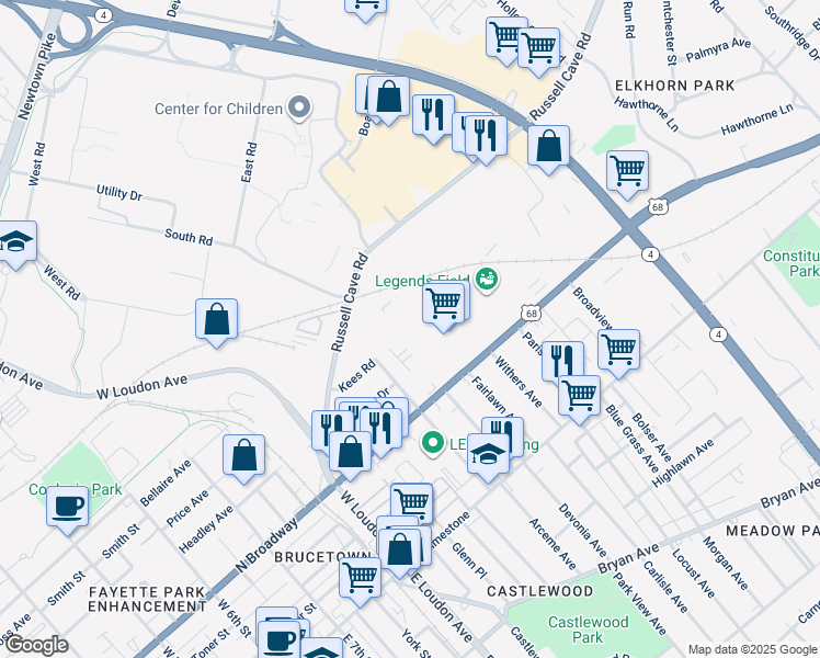 map of restaurants, bars, coffee shops, grocery stores, and more near 1116 Kees Road in Lexington