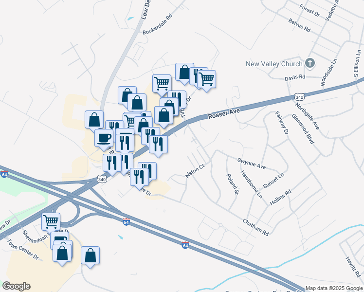 map of restaurants, bars, coffee shops, grocery stores, and more near 117 Brandon Ladd Cir in Waynesboro