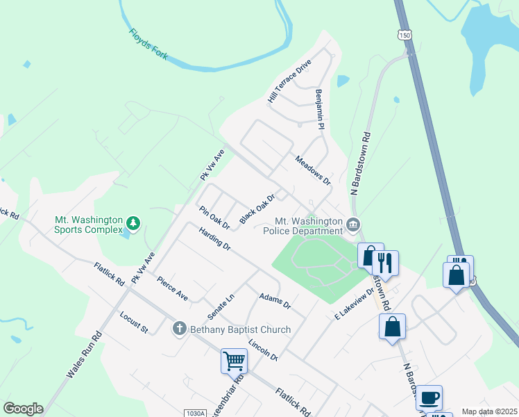 map of restaurants, bars, coffee shops, grocery stores, and more near Black Oak Drive in Mount Washington