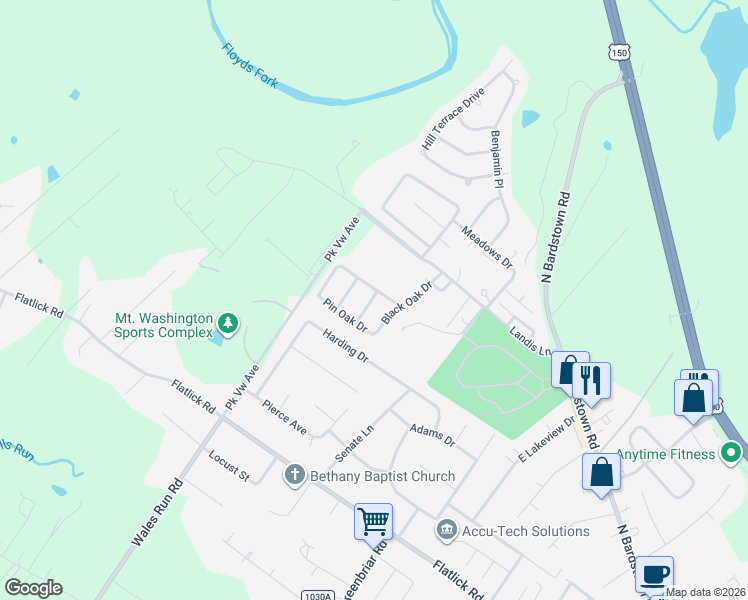 map of restaurants, bars, coffee shops, grocery stores, and more near Black Oak Drive in Mount Washington