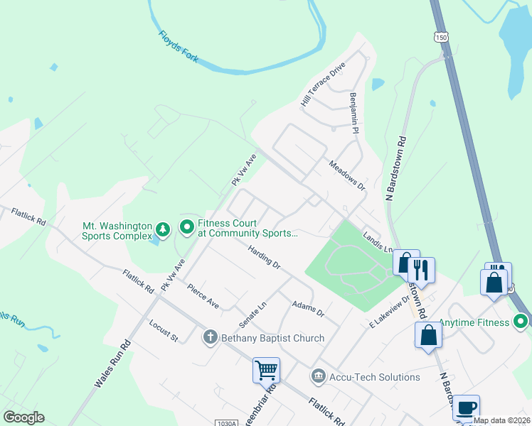 map of restaurants, bars, coffee shops, grocery stores, and more near 475 Landis Lane in Mount Washington