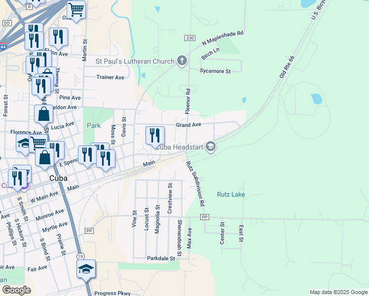 map of restaurants, bars, coffee shops, grocery stores, and more near 153 Fleenor Road in Cuba