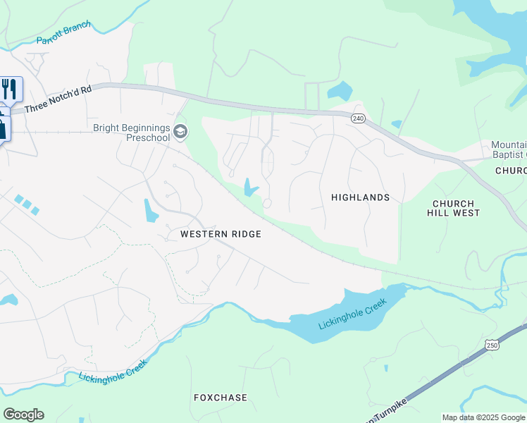 map of restaurants, bars, coffee shops, grocery stores, and more near 1578 Wickham Pond Drive in Charlottesville