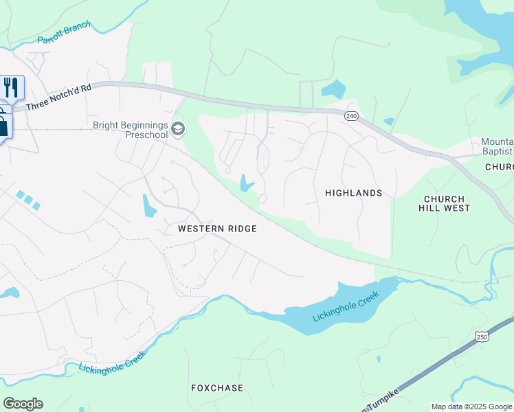 map of restaurants, bars, coffee shops, grocery stores, and more near 1562 Wickham Pond Drive in Charlottesville