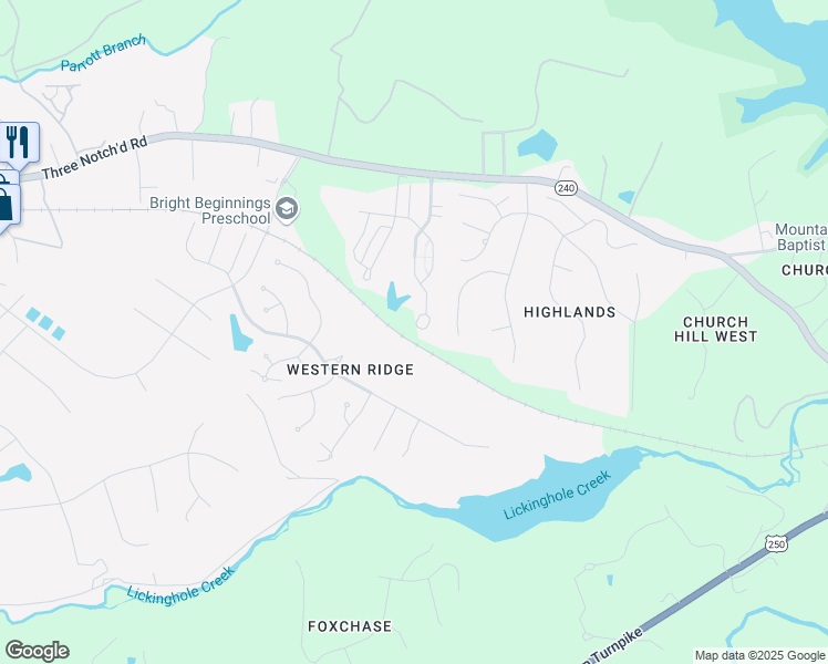 map of restaurants, bars, coffee shops, grocery stores, and more near 1574 Wickham Pond Drive in Charlottesville