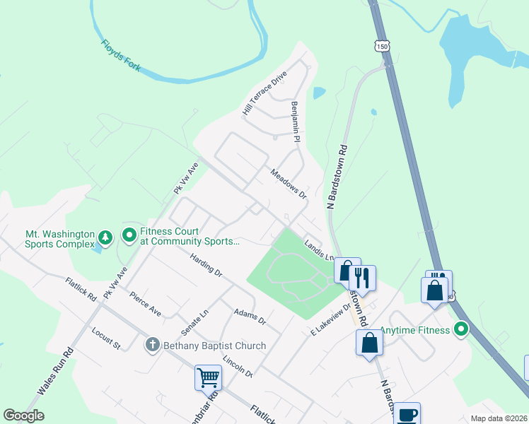 map of restaurants, bars, coffee shops, grocery stores, and more near 475 Landis Lane in Mount Washington