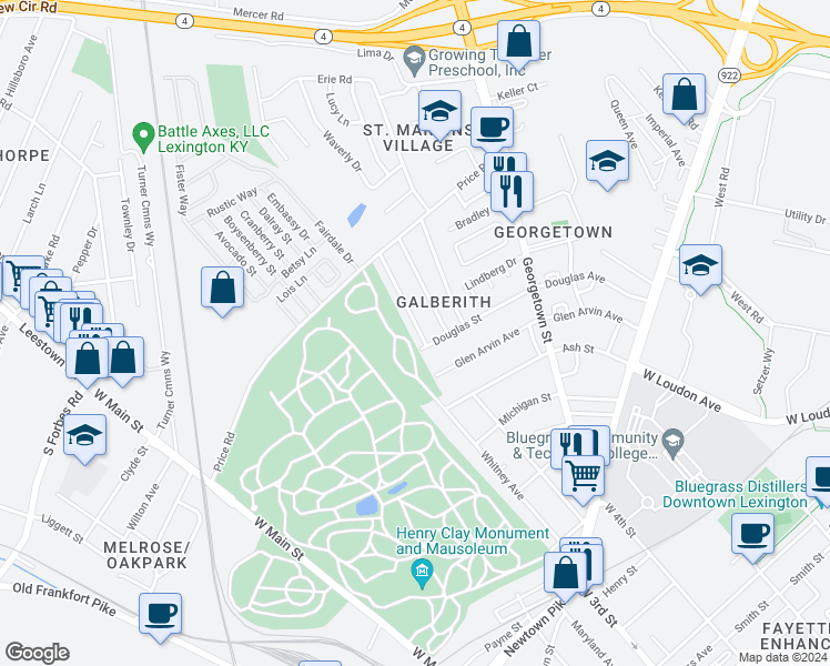 map of restaurants, bars, coffee shops, grocery stores, and more near 709 Chiles Avenue in Lexington