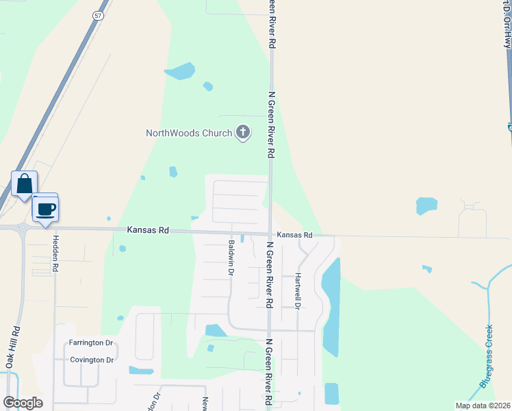 map of restaurants, bars, coffee shops, grocery stores, and more near 4708 Baywood Court in Evansville