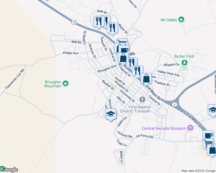 map of restaurants, bars, coffee shops, grocery stores, and more near 169 Booker Street in Tonopah