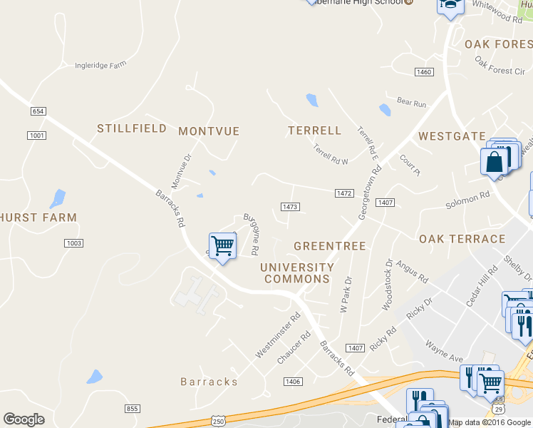 map of restaurants, bars, coffee shops, grocery stores, and more near 106 Cannon Place in Charlottesville