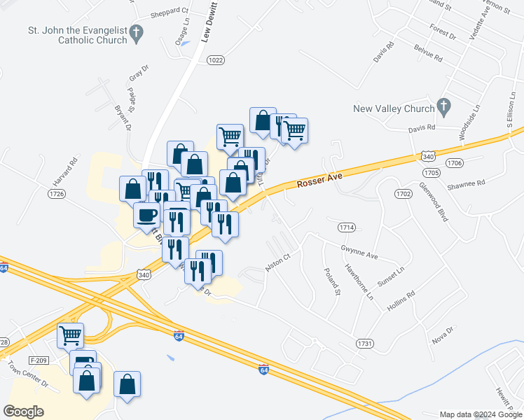 map of restaurants, bars, coffee shops, grocery stores, and more near 88 Brandon Ladd Circle in Waynesboro