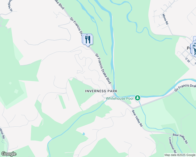 map of restaurants, bars, coffee shops, grocery stores, and more near 35 Portola Avenue in Inverness