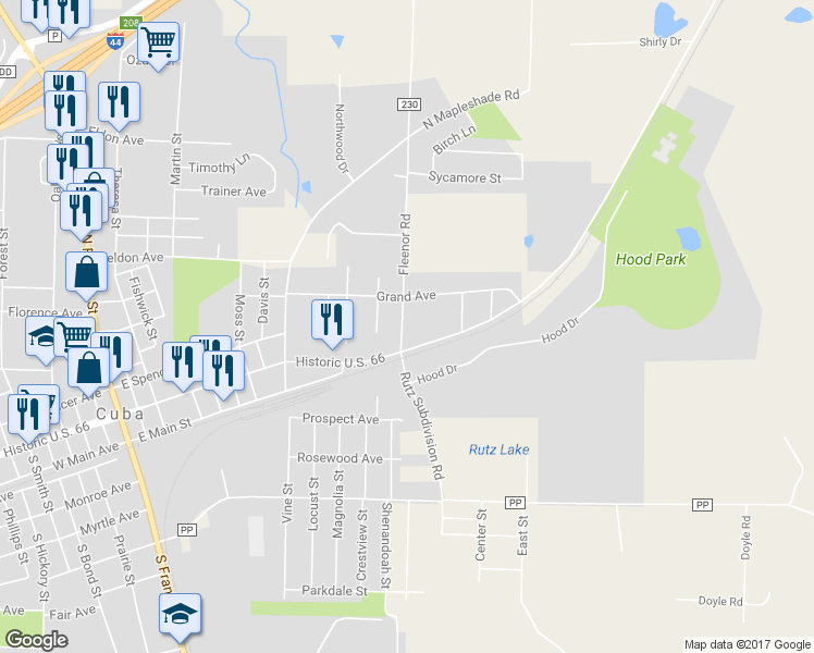 map of restaurants, bars, coffee shops, grocery stores, and more near 153 Fleenor Road in Cuba