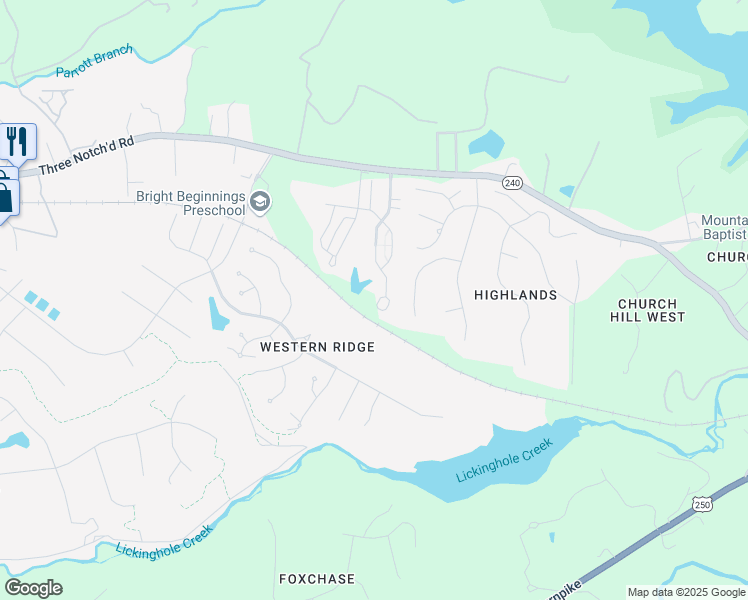 map of restaurants, bars, coffee shops, grocery stores, and more near 1560 Wickham Pond Drive in Charlottesville