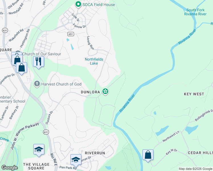 map of restaurants, bars, coffee shops, grocery stores, and more near 1113 River Oaks Ln in Charlottesville