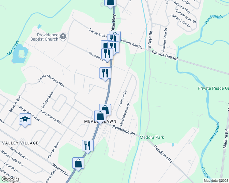 map of restaurants, bars, coffee shops, grocery stores, and more near 13108 Ashlawn Drive in Louisville