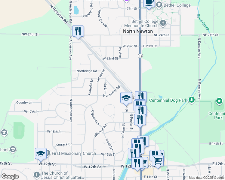 map of restaurants, bars, coffee shops, grocery stores, and more near 301-337 Normandy Road in Newton