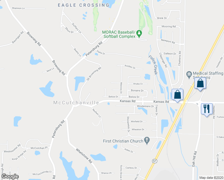 map of restaurants, bars, coffee shops, grocery stores, and more near 2326 Verona Court in Evansville