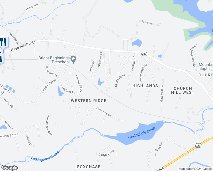 map of restaurants, bars, coffee shops, grocery stores, and more near 1552 Wickham Pond Drive in Charlottesville