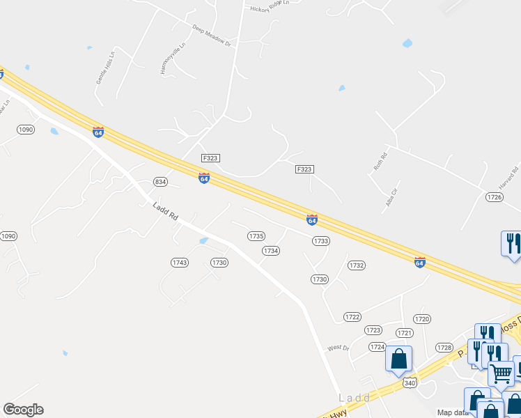 map of restaurants, bars, coffee shops, grocery stores, and more near 143 Pheasant Run in Waynesboro