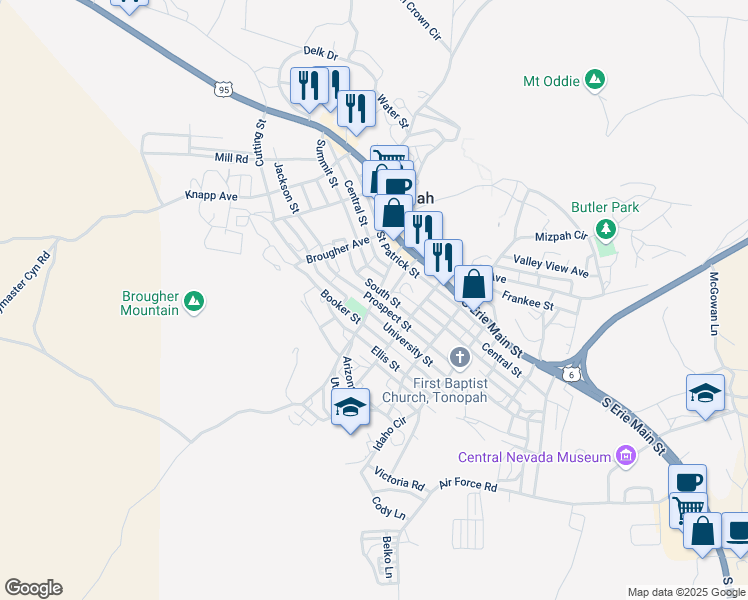 map of restaurants, bars, coffee shops, grocery stores, and more near 248 Prospect Street in Tonopah