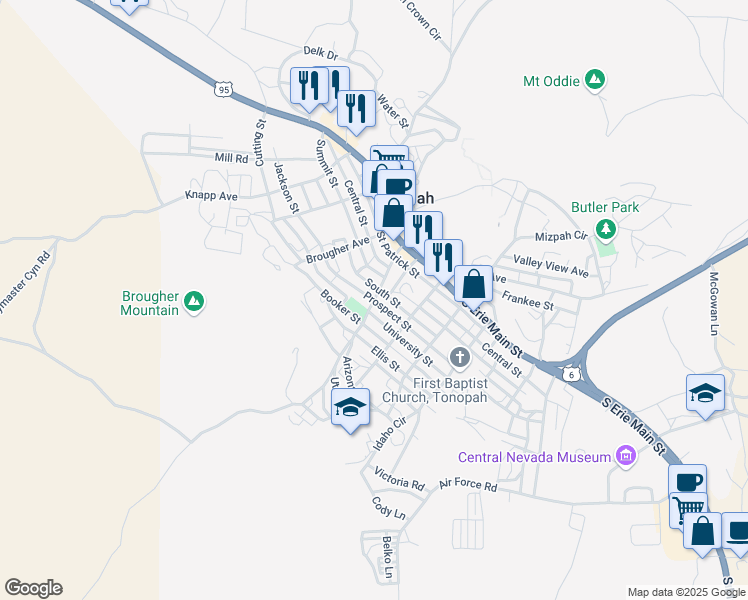 map of restaurants, bars, coffee shops, grocery stores, and more near 248 Prospect Street in Tonopah