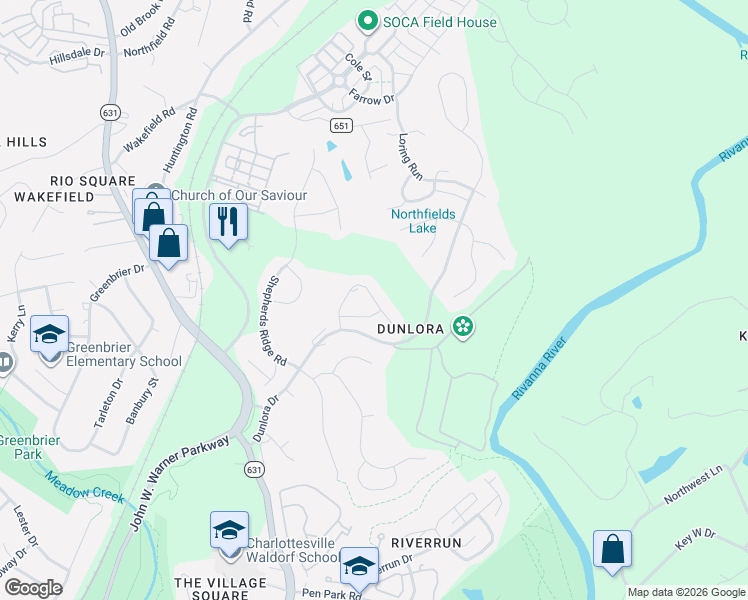 map of restaurants, bars, coffee shops, grocery stores, and more near Blackburn Bluff in Charlottesville