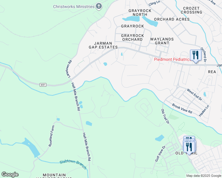 map of restaurants, bars, coffee shops, grocery stores, and more near 1405 Lickinghole Creek Road in Crozet