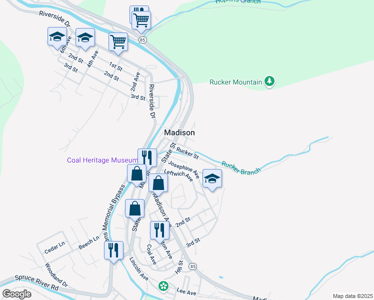 map of restaurants, bars, coffee shops, grocery stores, and more near 56-98 Rucker St in Madison