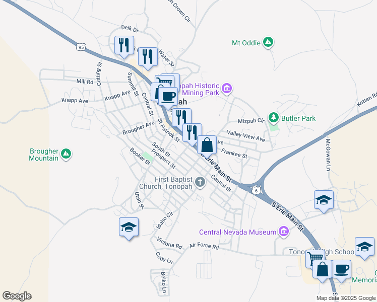 map of restaurants, bars, coffee shops, grocery stores, and more near 351 Saint Patrick Street in Tonopah