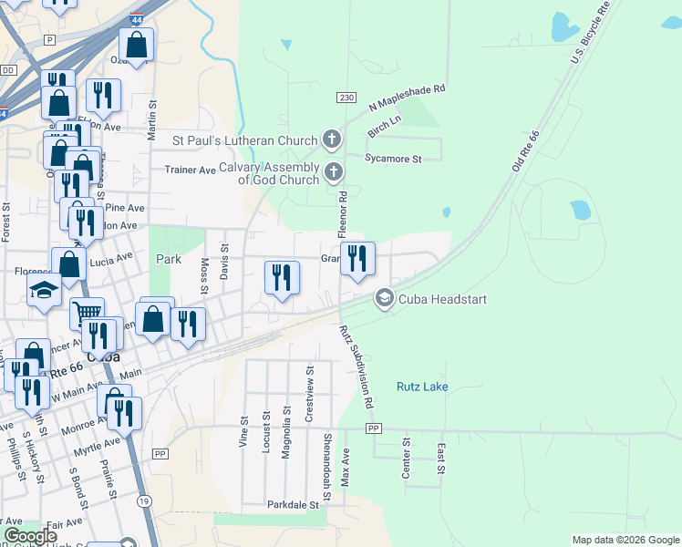 map of restaurants, bars, coffee shops, grocery stores, and more near 153 Fleenor Road in Cuba