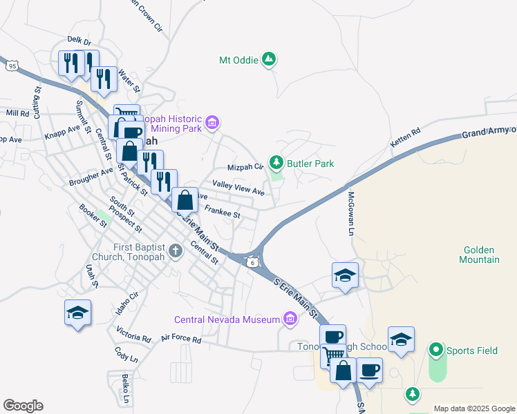 map of restaurants, bars, coffee shops, grocery stores, and more near 494 Florence Avenue in Tonopah