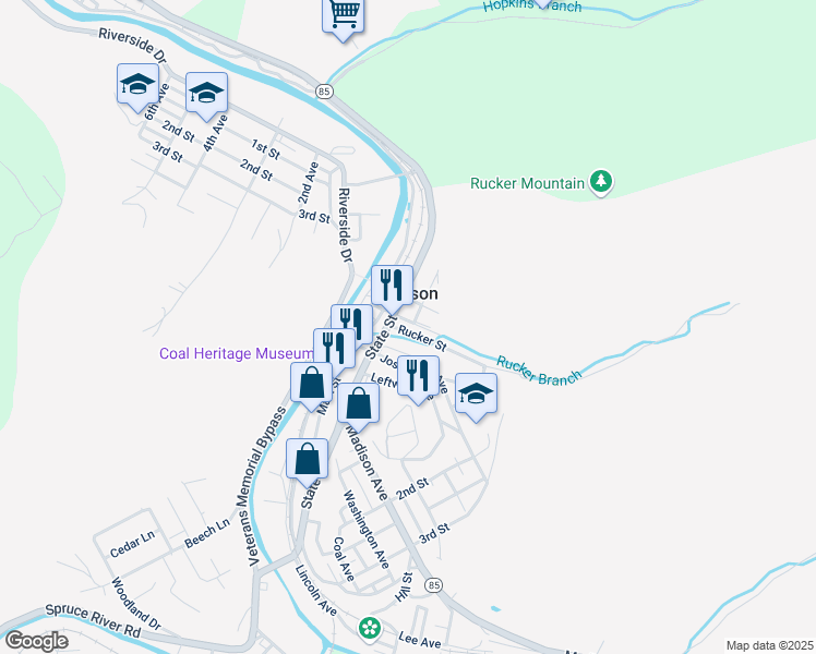map of restaurants, bars, coffee shops, grocery stores, and more near 98 Rucker St in Madison