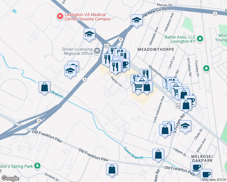map of restaurants, bars, coffee shops, grocery stores, and more near 219 Towne Square Park in Lexington