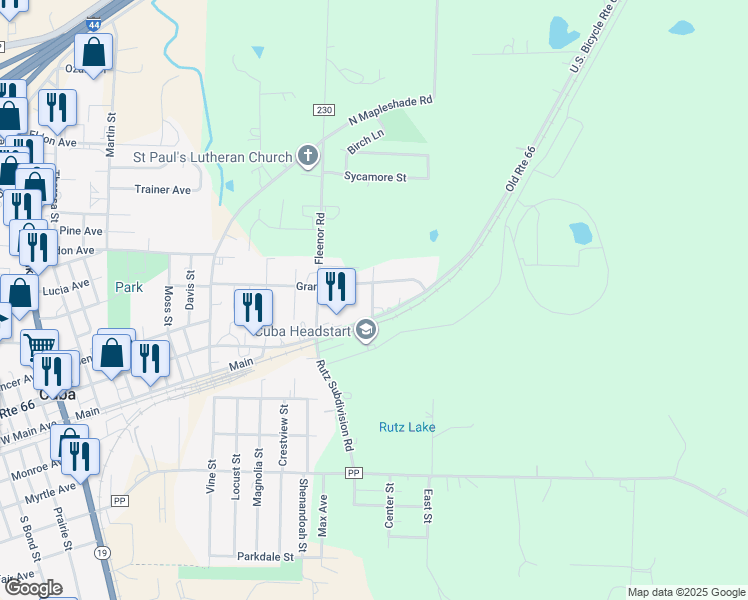 map of restaurants, bars, coffee shops, grocery stores, and more near 1203 East Washington Street in Cuba