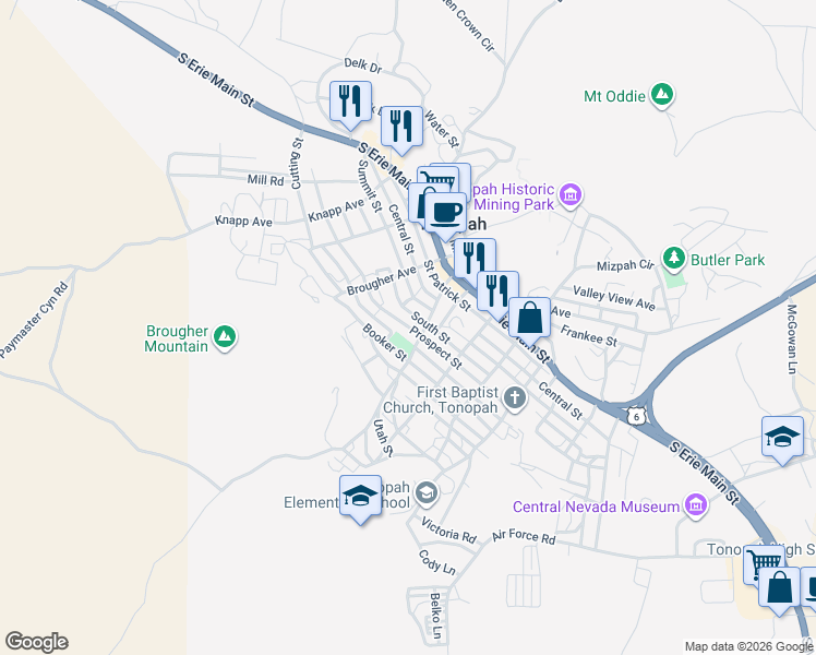 map of restaurants, bars, coffee shops, grocery stores, and more near 183 Prospect Street in Tonopah